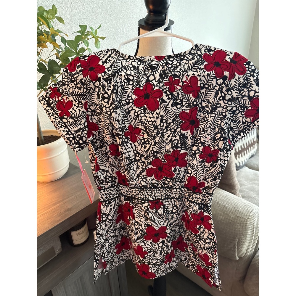 Koi by Kathy Peterson Red Floral Scrub Top XS NWT Cotton Medical Uniform 160PR - Picture 3 of 4